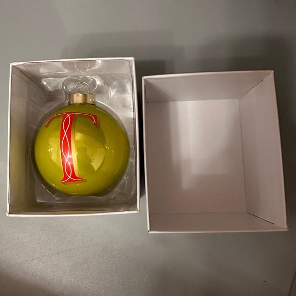 T initial Glass ornament monogram green red gold IN BOX NEW "T" Christmas - Picture 4 of 12